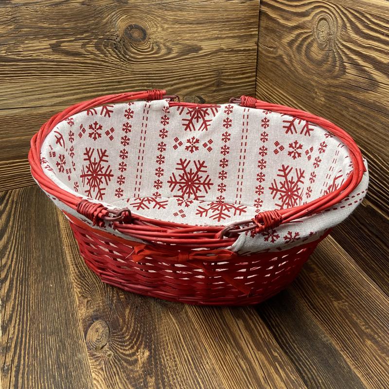 Panier en osier rouge et toile &quot;flocon de neige&quot;